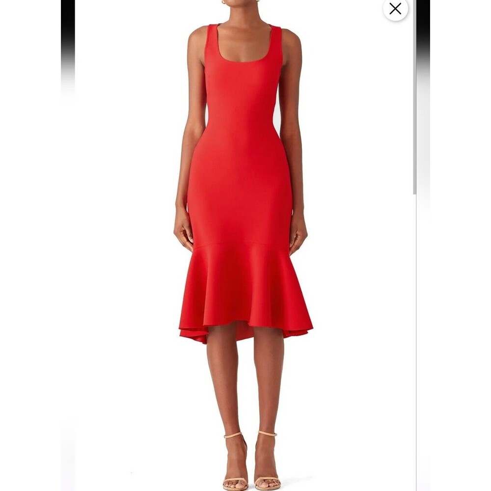 Elizabeth & James Red Scoop Flounce Midi Scuba Dress Size 2